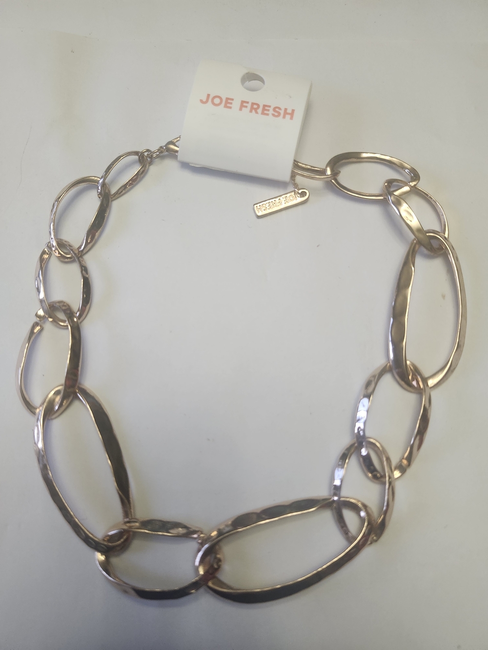 Joe Fresh Hammered Oval Link Necklace in Gold Tone